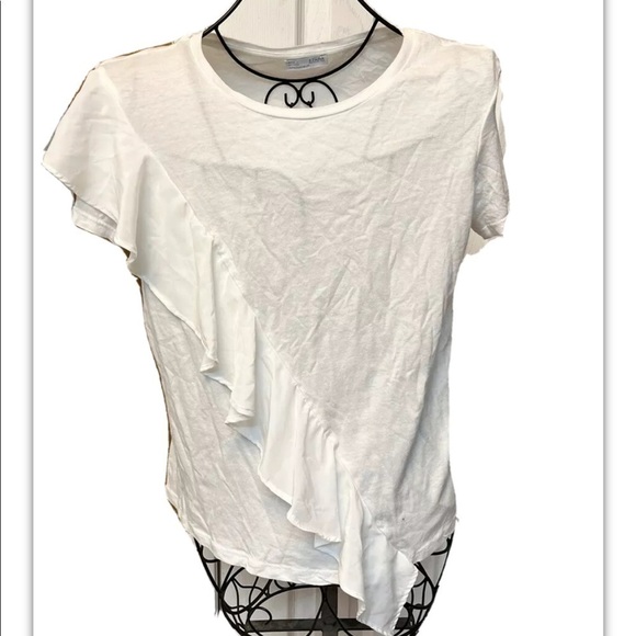 Zara Collection  White Ruffle Top Short Sleeve Top Sz M - Picture 4 of 7
